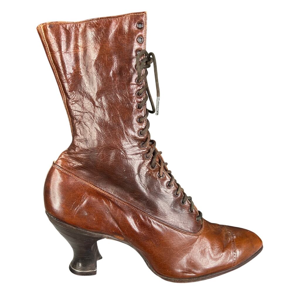 Antique Victorian Women’s Brown Leather Lace Up Ankle Boots Size 6 Narrow